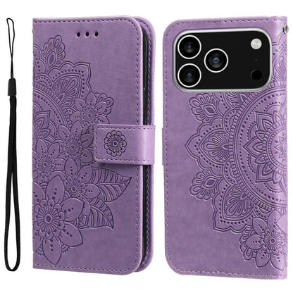 Seven-petal Flowers Embossing Leather Phone Case, For iPhone 17e / 16e, For iPhone 17 Pro Max, For iPhone 17 Pro, For iPhone 17
