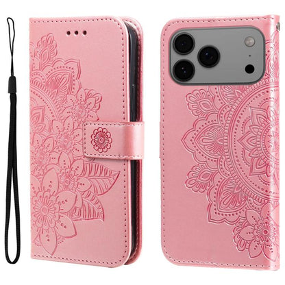 Seven-petal Flowers Embossing Leather Phone Case, For iPhone 17e / 16e, For iPhone 17 Pro Max, For iPhone 17 Pro, For iPhone 17