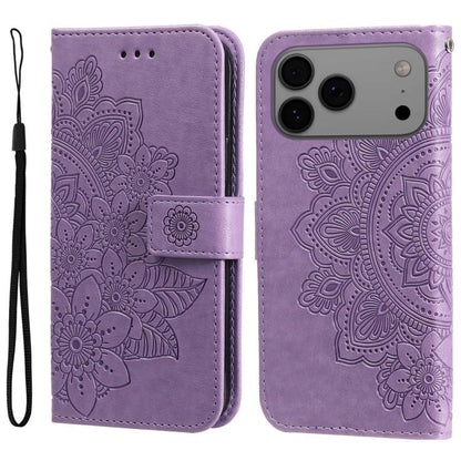Seven-petal Flowers Embossing Leather Phone Case, For iPhone 17e / 16e, For iPhone 17 Pro Max, For iPhone 17 Pro, For iPhone 17