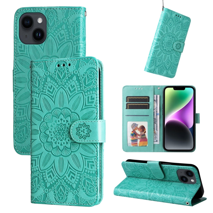 Embossed Sunflower Leather Phone Case, For iPhone 15