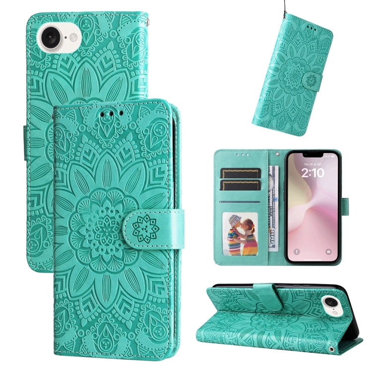 Embossed Sunflower Leather Phone Case, For iPhone 18 Pro / 17 Pro, For iPhone 18 Pro Max / 17 Pro Max, For iPhone 17e / 16e, For iPhone 17