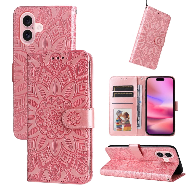 Embossed Sunflower Leather Phone Case, For iPhone 16, For iPhone 15 Pro Max, For iPhone 15 Pro, For iPhone 15 Plus