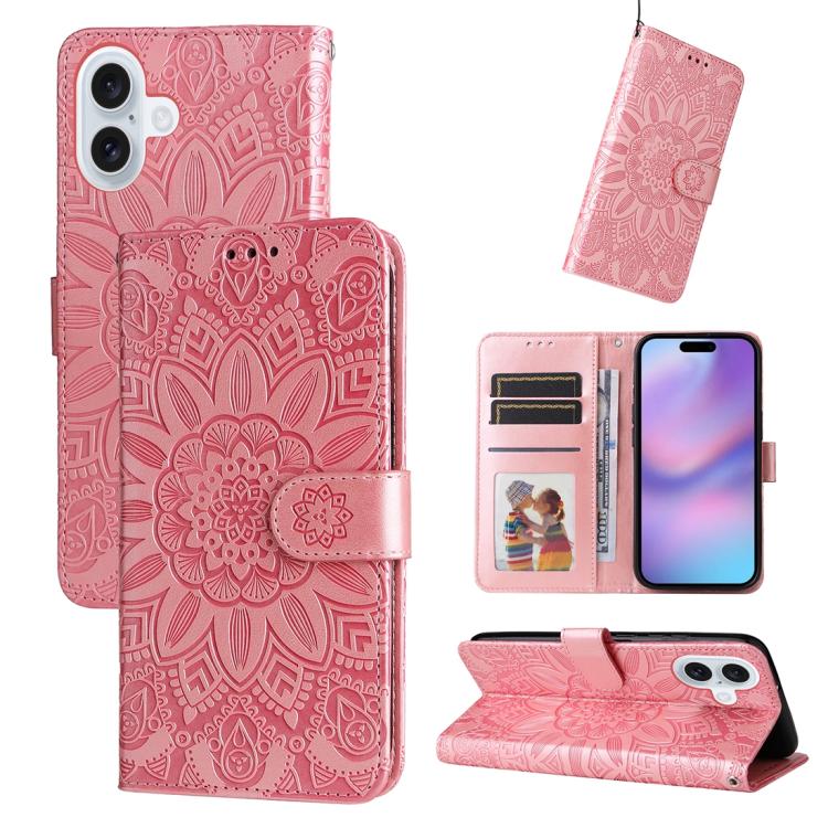 Embossed Sunflower Leather Phone Case, For iPhone 18 Pro / 17 Pro, For iPhone 18 Pro Max / 17 Pro Max, For iPhone 17e / 16e, For iPhone 17