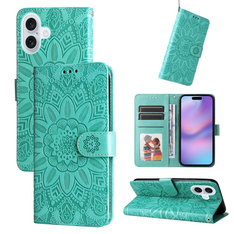 Embossed Sunflower Leather Phone Case, For iPhone 18 Pro / 17 Pro, For iPhone 18 Pro Max / 17 Pro Max, For iPhone 17e / 16e, For iPhone 17