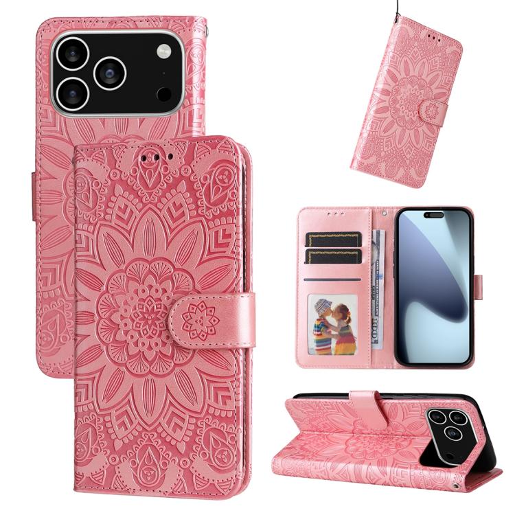 Embossed Sunflower Leather Phone Case, For iPhone 18 Pro / 17 Pro, For iPhone 18 Pro Max / 17 Pro Max, For iPhone 17e / 16e, For iPhone 17