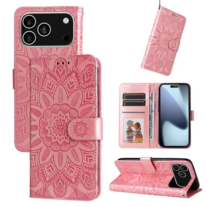 Embossed Sunflower Leather Phone Case, For iPhone 18 Pro / 17 Pro, For iPhone 18 Pro Max / 17 Pro Max, For iPhone 17e / 16e, For iPhone 17