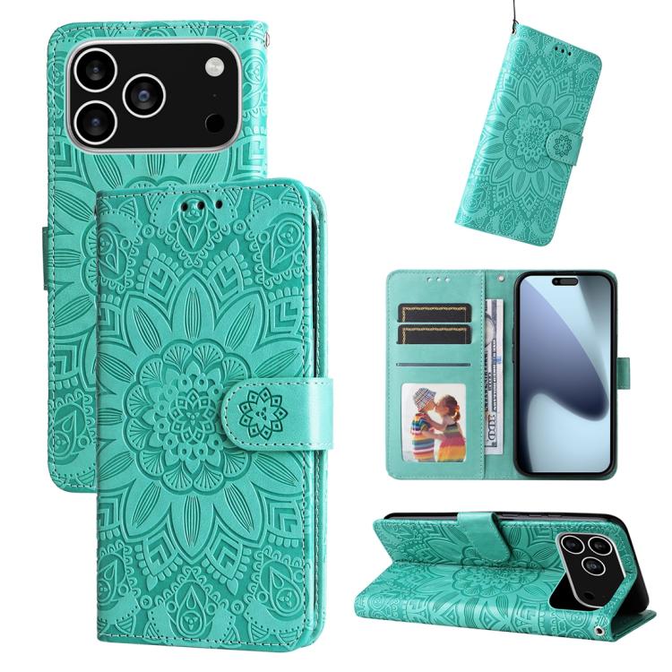 Embossed Sunflower Leather Phone Case, For iPhone 18 Pro / 17 Pro, For iPhone 18 Pro Max / 17 Pro Max, For iPhone 17e / 16e, For iPhone 17