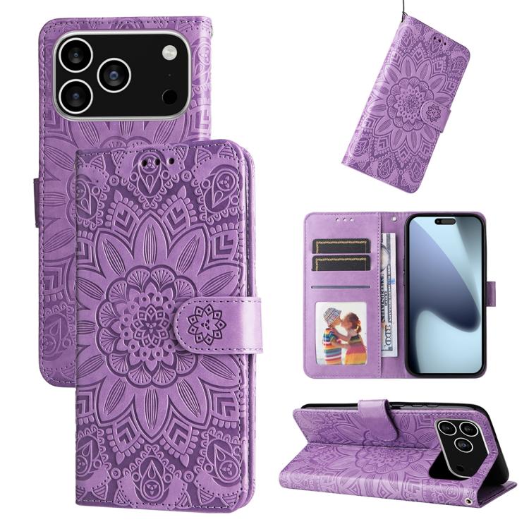 Embossed Sunflower Leather Phone Case, For iPhone 18 Pro / 17 Pro, For iPhone 18 Pro Max / 17 Pro Max, For iPhone 17e / 16e, For iPhone 17