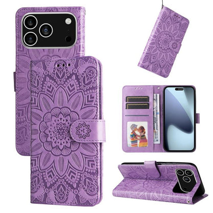 Embossed Sunflower Leather Phone Case, For iPhone 18 Pro / 17 Pro, For iPhone 18 Pro Max / 17 Pro Max, For iPhone 17e / 16e, For iPhone 17