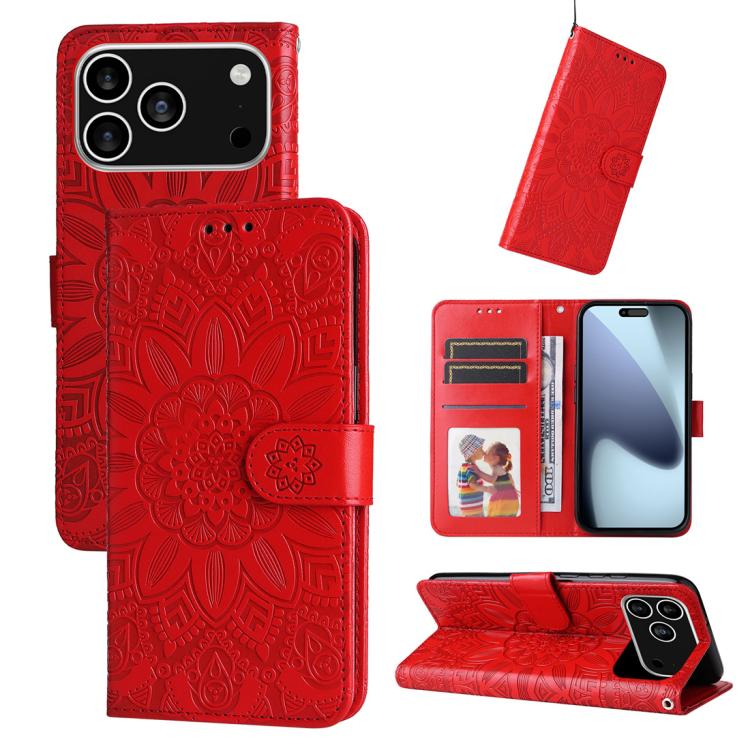Embossed Sunflower Leather Phone Case, For iPhone 18 Pro / 17 Pro, For iPhone 18 Pro Max / 17 Pro Max, For iPhone 17e / 16e, For iPhone 17