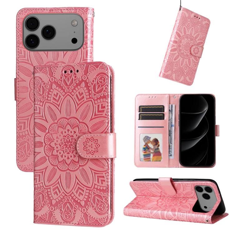 Embossed Sunflower Leather Phone Case, For iPhone 18 Pro / 17 Pro, For iPhone 18 Pro Max / 17 Pro Max, For iPhone 17e / 16e, For iPhone 17