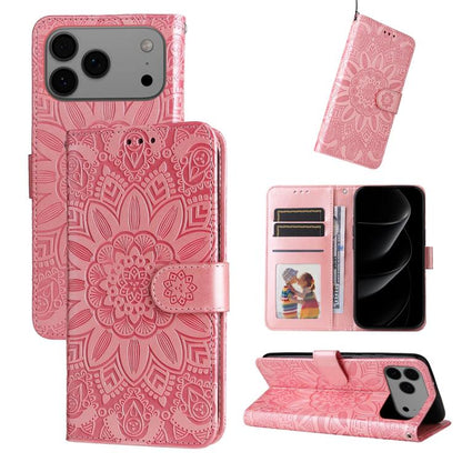 Embossed Sunflower Leather Phone Case, For iPhone 18 Pro / 17 Pro, For iPhone 18 Pro Max / 17 Pro Max, For iPhone 17e / 16e, For iPhone 17