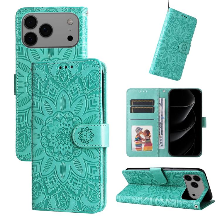 Embossed Sunflower Leather Phone Case, For iPhone 18 Pro / 17 Pro, For iPhone 18 Pro Max / 17 Pro Max, For iPhone 17e / 16e, For iPhone 17