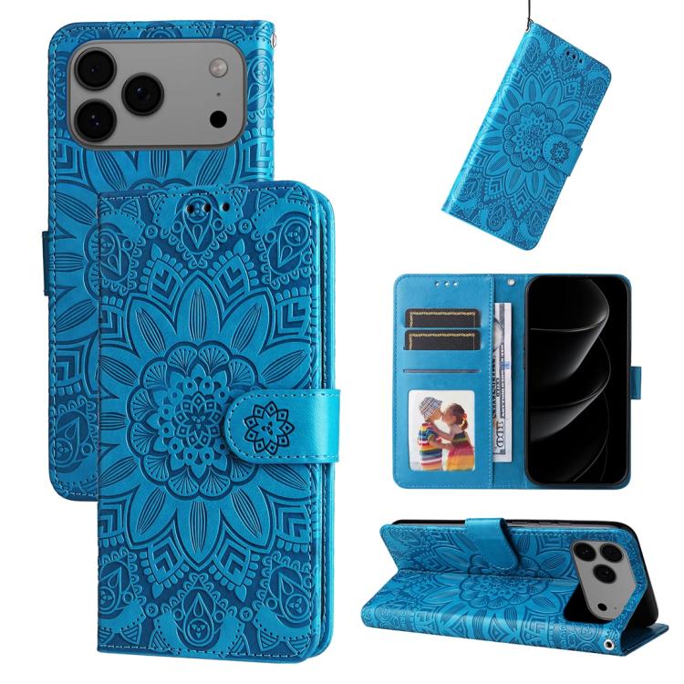 Embossed Sunflower Leather Phone Case, For iPhone 18 Pro / 17 Pro, For iPhone 18 Pro Max / 17 Pro Max, For iPhone 17e / 16e, For iPhone 17