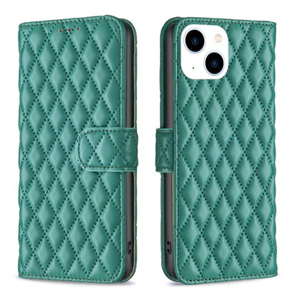 Diamond Lattice Wallet Flip Leather Phone Case, For iPhone 15