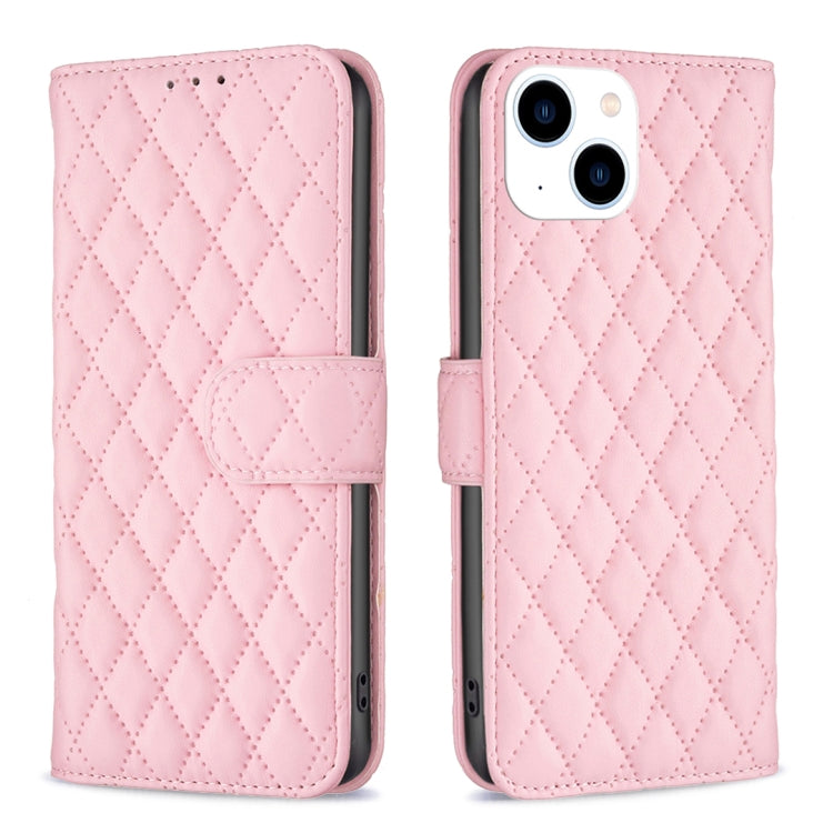 Diamond Lattice Wallet Flip Leather Phone Case, For iPhone 15