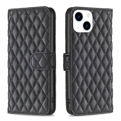 Diamond Lattice Wallet Flip Leather Phone Case, For iPhone 15