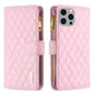 Diamond Lattice Zipper Wallet Leather Flip Phone Case, For iPhone 15 Pro Max, For iPhone 15 Pro, For iPhone 15 Plus, For iPhone 15