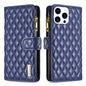 Diamond Lattice Zipper Wallet Leather Flip Phone Case, For iPhone 15 Pro Max, For iPhone 15 Pro, For iPhone 15 Plus, For iPhone 15