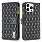Diamond Lattice Zipper Wallet Leather Flip Phone Case, For iPhone 15 Pro Max, For iPhone 15 Pro, For iPhone 15 Plus, For iPhone 15