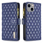 Diamond Lattice Zipper Wallet Leather Flip Phone Case, For iPhone 15 Pro Max, For iPhone 15 Pro, For iPhone 15 Plus, For iPhone 15