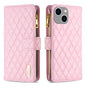 Diamond Lattice Zipper Wallet Leather Flip Phone Case, For iPhone 15 Pro Max, For iPhone 15 Pro, For iPhone 15 Plus, For iPhone 15