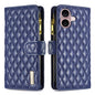 Diamond Lattice Zipper Wallet Leather Flip Phone Case, For iPhone 16 Pro Max, For iPhone 16 Pro, For iPhone 16 Plus, For iPhone 16