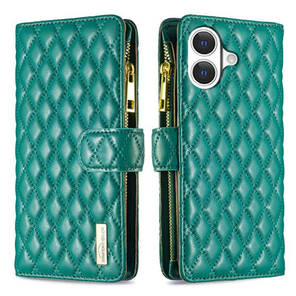 Diamond Lattice Zipper Wallet Leather Flip Phone Case, For iPhone 17 Pro Max, For iPhone 17 Pro, For iPhone 17, For iPhone Air