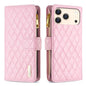 Diamond Lattice Zipper Wallet Leather Flip Phone Case, For iPhone 17 Pro Max, For iPhone 17 Pro, For iPhone 17, For iPhone Air