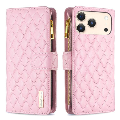 Diamond Lattice Zipper Wallet Leather Flip Phone Case, For iPhone 17 Pro Max, For iPhone 17 Pro, For iPhone 17, For iPhone Air
