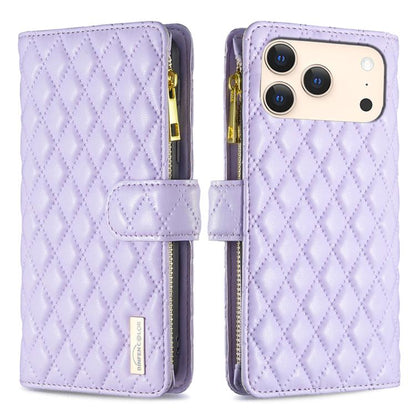 Diamond Lattice Zipper Wallet Leather Flip Phone Case, For iPhone 18 Pro/17 Pro, For iPhone 18 Pro Max/17 Pro Max, For iPhone 17, For iPhone 17 Air