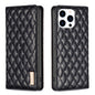 Diamond Lattice Magnetic Leather Flip Phone Case, For iPhone 16 Pro Max, For iPhone 16 Pro, For iPhone 16 Plus, For iPhone 16