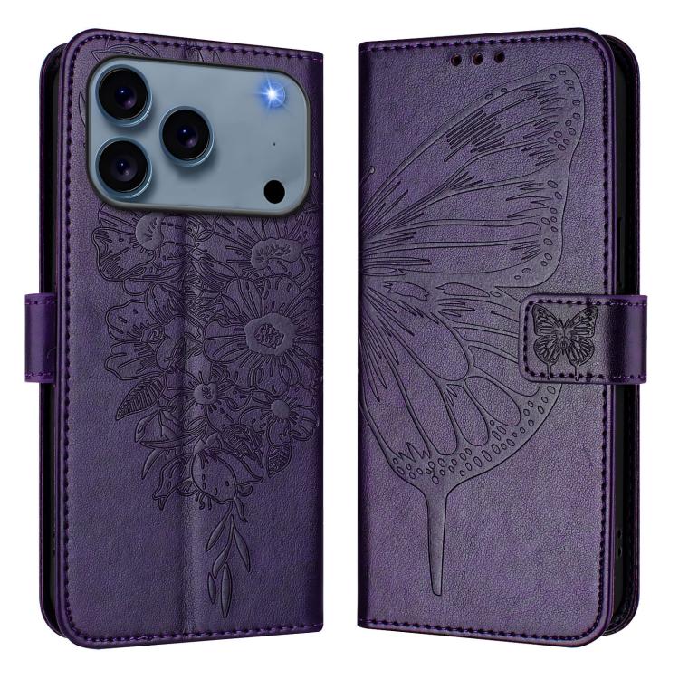Embossed Butterfly Leather Phone Case, For iPhone 17e / 16e, For iPhone 17 Pro Max, For iPhone 17 Pro