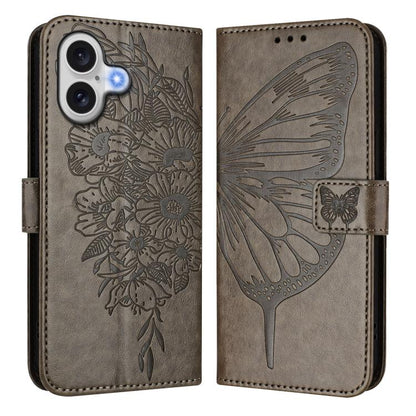 Embossed Butterfly Leather Phone Case, For iPhone 17, For iPhone Air, For iPhone 16 Pro Max