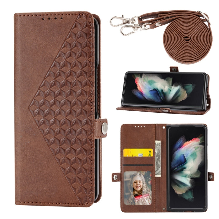 Cubic Grid Calf Texture Magnetic Leather Phone Case