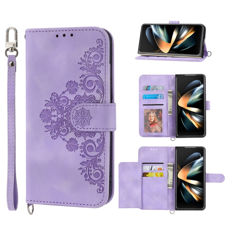 Skin Feel Flowers Embossed Wallet Leather Phone Case