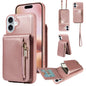 Crossbody Lanyard Zipper Wallet Leather Phone Case, For iPhone 16 Pro Max, For iPhone 16 Pro, For iPhone 16 Plus, For iPhone 16