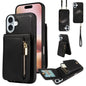 Crossbody Lanyard Zipper Wallet Leather Phone Case, For iPhone 16 Pro Max, For iPhone 16 Pro, For iPhone 16 Plus, For iPhone 16