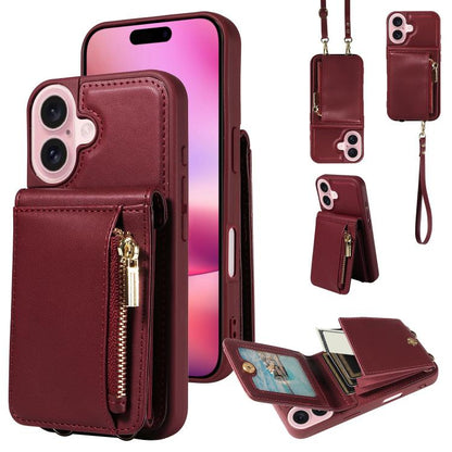 Crossbody Lanyard Zipper Wallet Leather Phone Case, For iPhone 18 / 17, For iPhone 18 Pro / 17 Pro, For iPhone 18 Pro Max / 17 Pro Max, For iPhone Air