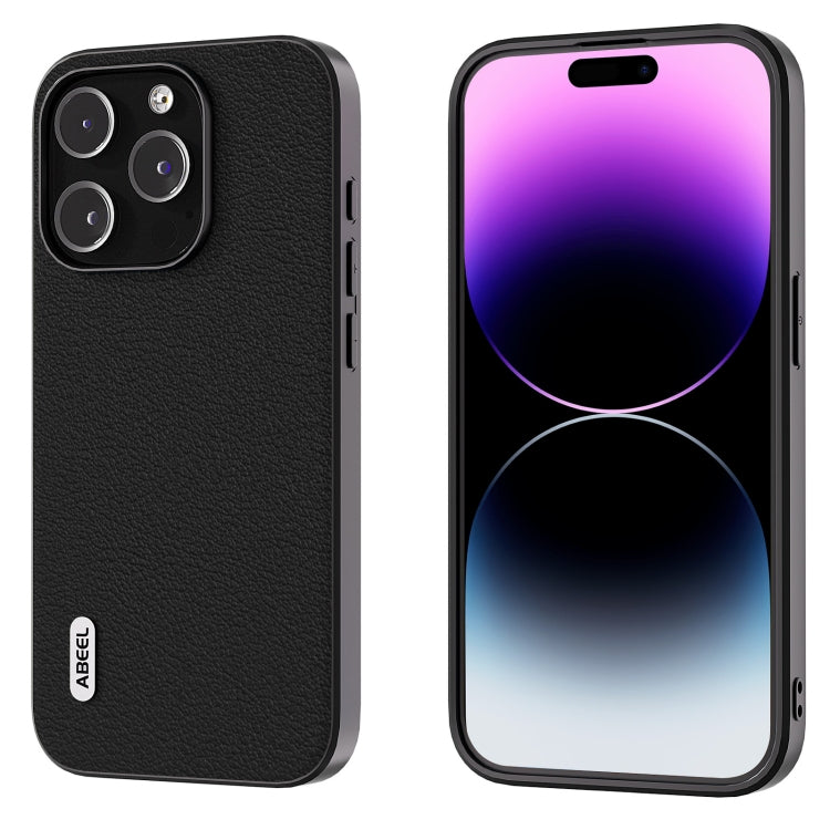 ABEEL Genuine Leather Wave Black Edge Phone Case, For iPhone 16 Pro Max, For iPhone 16 Pro, For iPhone 16 Plus, For iPhone 16, For iPhone 15 Pro Max, For iPhone 15 Pro