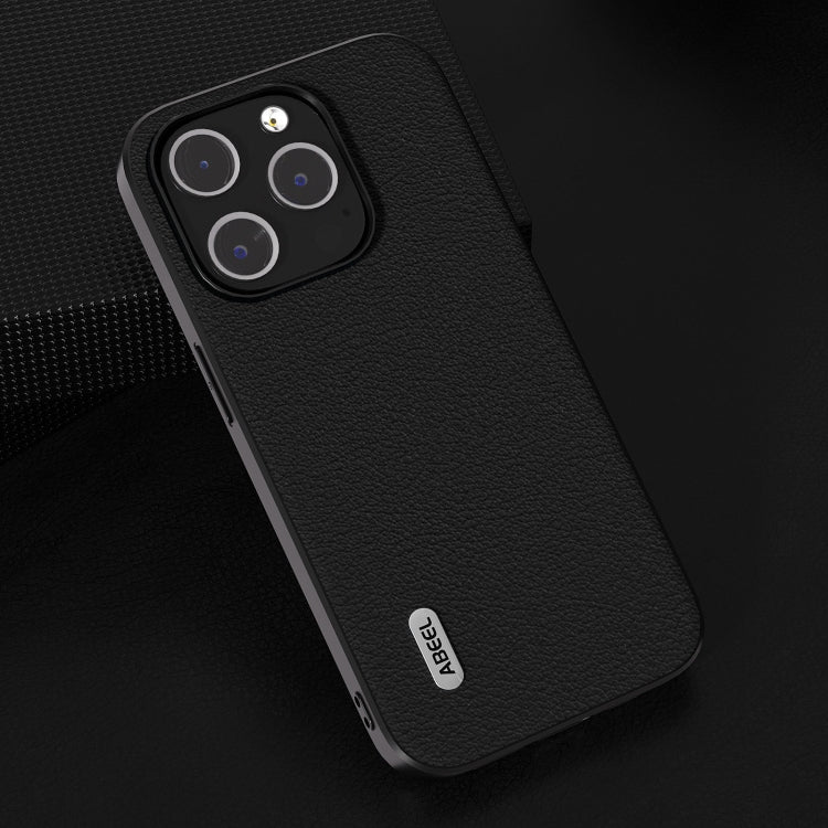 ABEEL Genuine Leather Wave Black Edge Phone Case, For iPhone 15 Plus, For iPhone 15