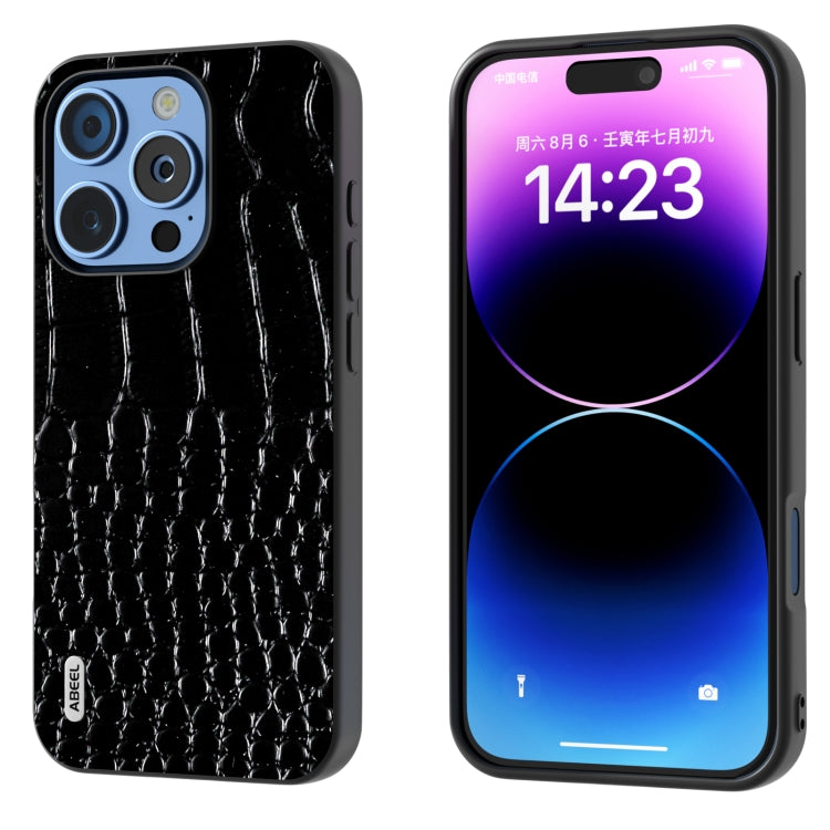 ABEEL Genuine Leather Crocodile Pattern Black Edge Phone Case, For iPhone 16 Pro Max, For iPhone 16 Pro, For iPhone 16 Plus, For iPhone 16, For iPhone 15 Pro Max, For iPhone 15 Pro