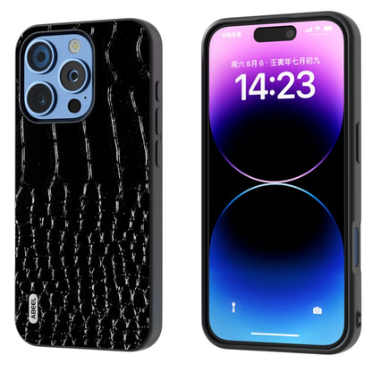 ABEEL Genuine Leather Crocodile Pattern Black Edge Phone Case, For iPhone 16 Pro Max, For iPhone 16 Pro, For iPhone 16 Plus, For iPhone 16, For iPhone 15 Pro Max, For iPhone 15 Pro