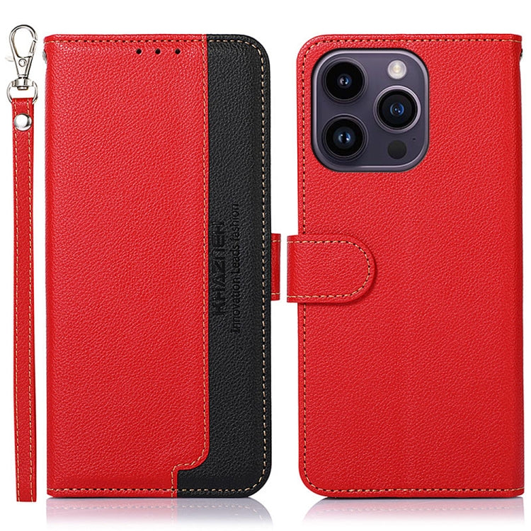 KHAZNEH Litchi Texture Leather RFID Phone Case, For iPhone 16 Pro, For iPhone 16 Plus, For iPhone 16, For iPhone 15 Pro Max, For iPhone 15 Pro, For iPhone 15 Plus