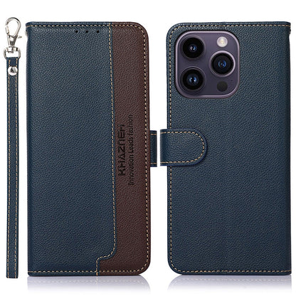 KHAZNEH Litchi Texture Leather RFID Phone Case, For iPhone 16 Pro, For iPhone 16 Plus, For iPhone 16, For iPhone 15 Pro Max, For iPhone 15 Pro, For iPhone 15 Plus