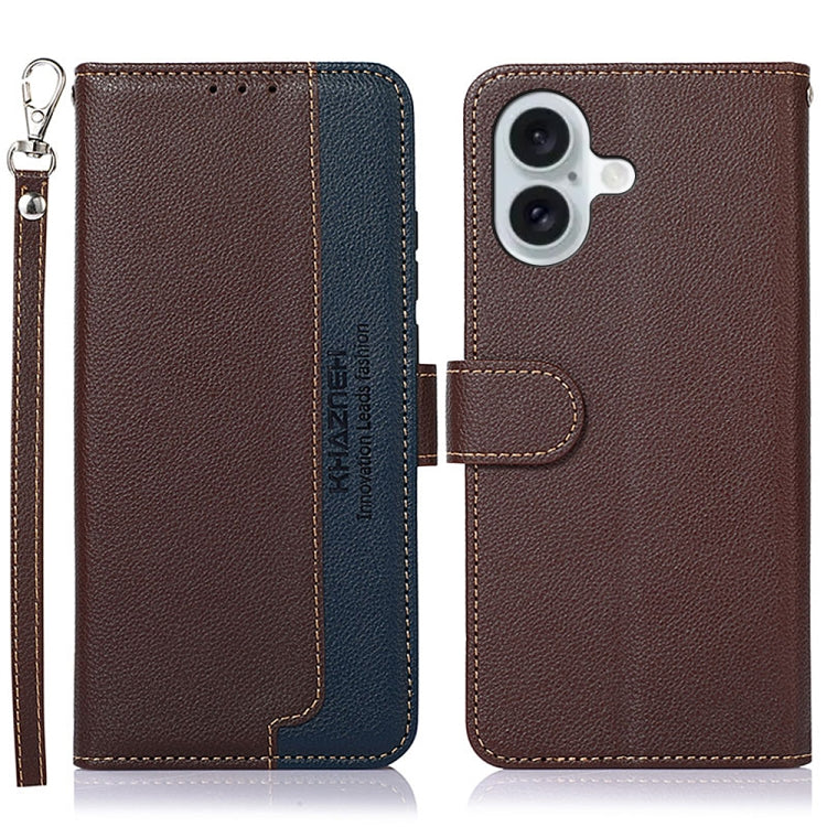 KHAZNEH Litchi Texture Leather RFID Phone Case, For iPhone 16 Pro, For iPhone 16 Plus, For iPhone 16, For iPhone 15 Pro Max, For iPhone 15 Pro, For iPhone 15 Plus