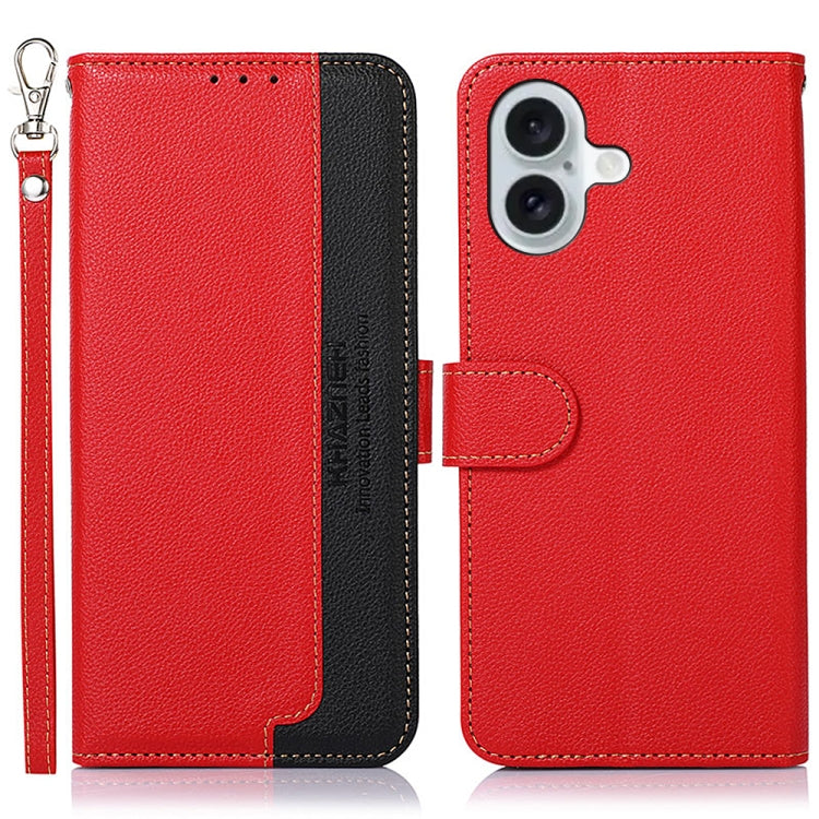 KHAZNEH Litchi Texture Leather RFID Phone Case, For iPhone 16 Pro, For iPhone 16 Plus, For iPhone 16, For iPhone 15 Pro Max, For iPhone 15 Pro, For iPhone 15 Plus
