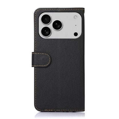 KHAZNEH Litchi Texture Leather RFID Phone Case, For iPhone 18 Pro / 17 Pro, For iPhone 18 Pro Max / 17 Pro Max, For iPhone 16e / 17e, For iPhone 17, For iPhone Air, For iPhone 16 Pro Max