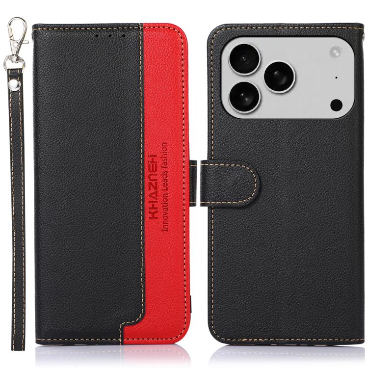 KHAZNEH Litchi Texture Leather RFID Phone Case, For iPhone 16e / 17e, For iPhone 17 Pro Max, For iPhone 17 Pro, For iPhone 17, For iPhone Air, For iPhone 16 Pro Max