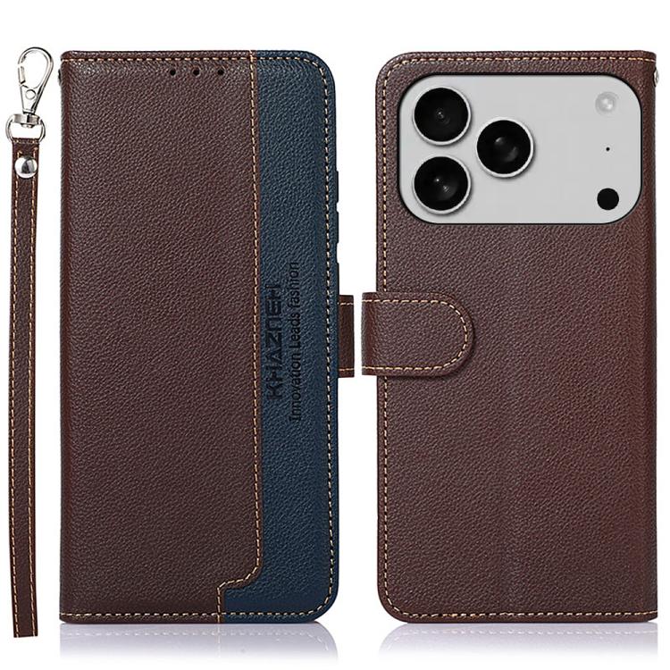 KHAZNEH Litchi Texture Leather RFID Phone Case, For iPhone 16e / 17e, For iPhone 17 Pro Max, For iPhone 17 Pro, For iPhone 17, For iPhone Air, For iPhone 16 Pro Max